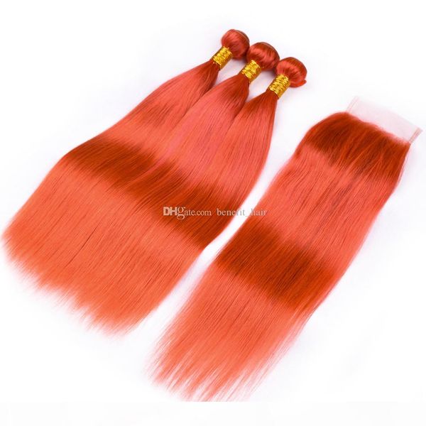 

selling 8a virgin brazilian silky straight 350 hair weaves with lace closure popular color orange human hair weaves with closure, Black