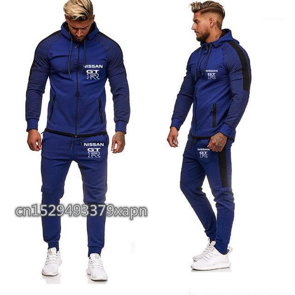 

men's tracksuits brand men's set gtr car printed spring autumn men sportswear 2 piece jacket+pant hooded tracksuit male sets h1, Gray
