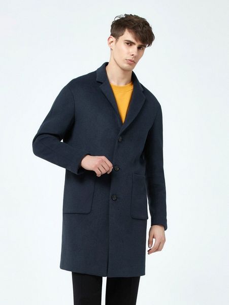 

men lapel neck dual pocket split hem button front overcoat n8h2#, Black;brown