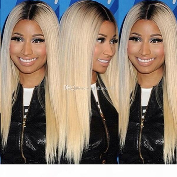 

glueless full lace ombre blonde wigs 1b 613# light blonde virgin brazilian human hair silky straight blonde lace front wig, Black;brown