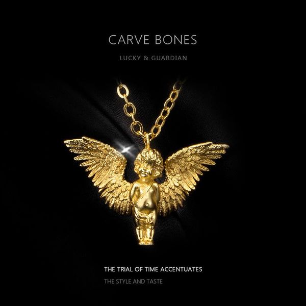 

carve bones [guardianangel] 925 silver 18k gold plating outside necklace