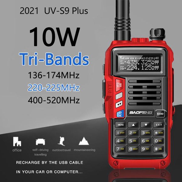 

baofeng uv-s9 plus tri-band radio 10w powerful 136-174mhz/220-225mhz/400-520mhz 10km long rang handheld walkie talkie amateur
