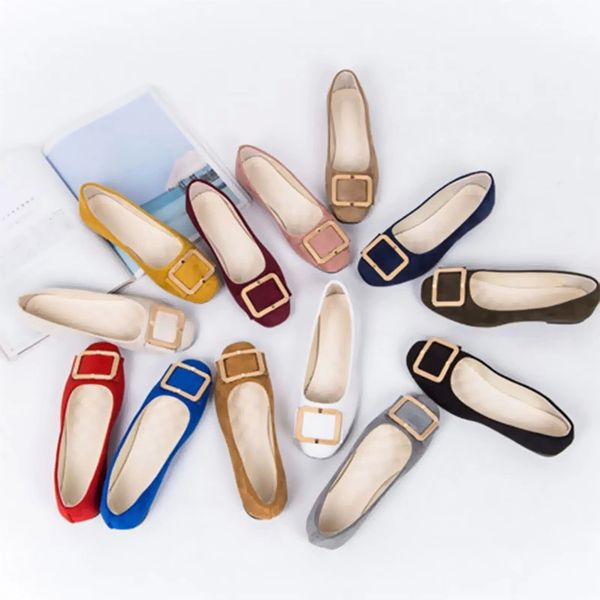 

plus size 43 woman ballet flats candy color slip on flat shoes women flats faux suede single shoes large size loafer female shoe #ee1y, Black