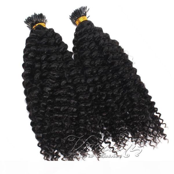 

vmae cuticle aligned indian raw virgin pre bonded human hair keratin stick prebonded u tip afro kinky curly i tip extensions, Black