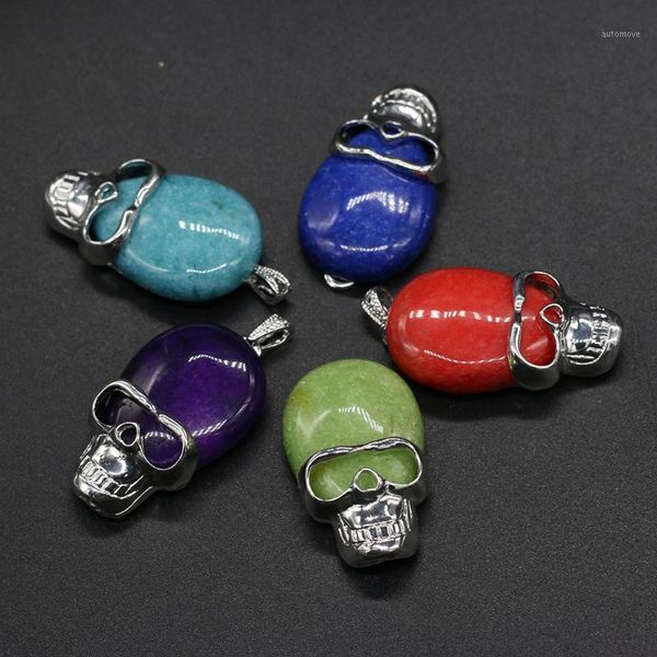 

natural stone pendant charm skull shape semi-precious stones for jewelry making bracelet necklace accessories size 25x42mm1, Bronze;silver