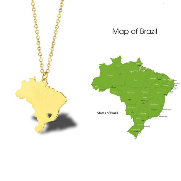 

necklace 18k gold plated brazilian map titanium steel simple personality national graphic map women's clavicle chain, Silver