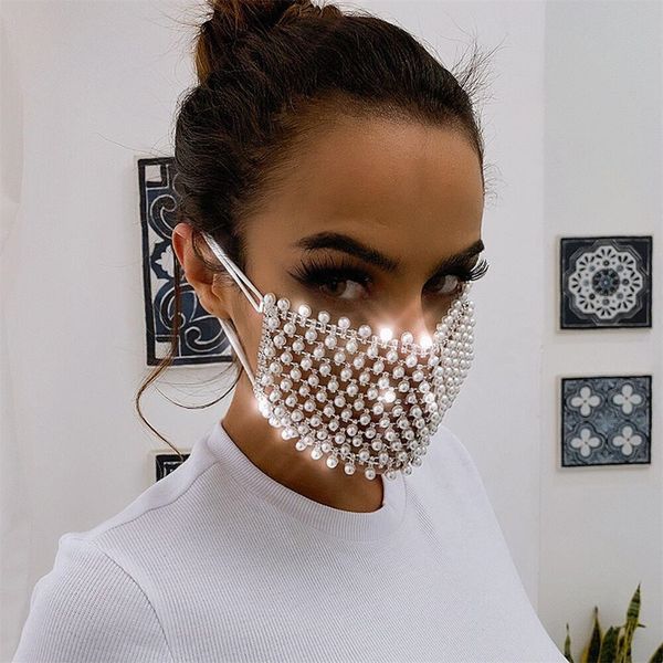 

bling face hollow out rhinestone cover mask shield for women bling gliter club party mask face veil fancy pearl decorations hvgni