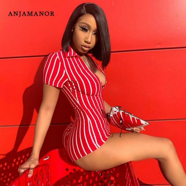

anjamanor stripe romper womens club one piece outfits bodycon fitness jumpsuits street wear playsuit dropship d87-az61 t200704, Black;white