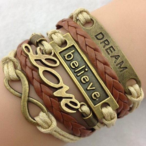 

jewelry charm for women handmade men fashion statment bohemian leather bracelet pulseras love believe wrap infinity brac