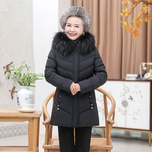 

2021 new grandma clothes winter mid-length cotton quilted jacket 30po, Black