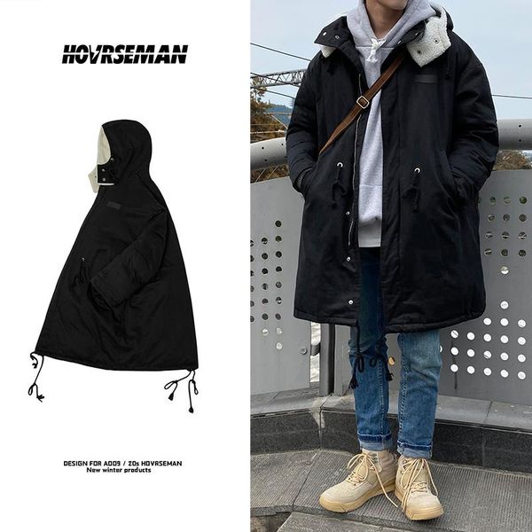 

winter long cotton jackets 2020 new fashion men clothing hooded windproof parkas streetwear thick warm coats male, Black