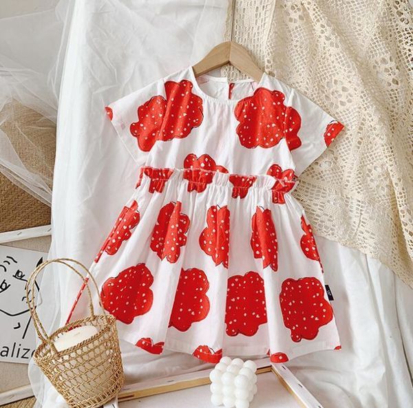 

girl's dresses retail 2021 summer children baby red cute , girls princess sweet clothes 1-6t1, Red;yellow