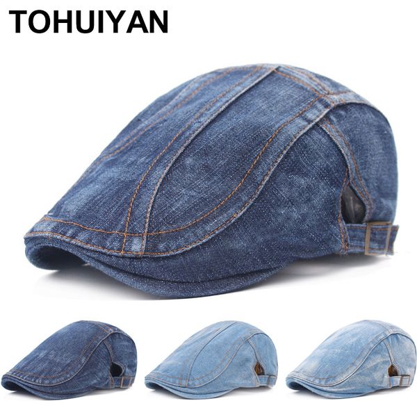 

brand washed denim newsboy caps men vintage baker boy hat driver boinas beret hats autumn winter adjustable flat caps for women 201216, Blue;gray