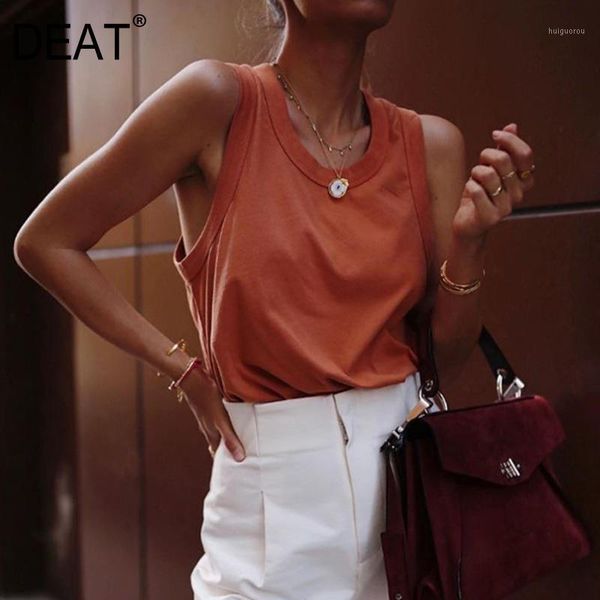 

deat 2020 round neck sleeveless short elastic pullover t-shirt female polyester summer fashion tide 7a009011, White