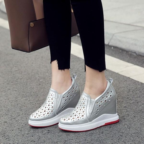 

women creepers summer increasing height shoes casual slip on platform wedge heels fashion elastic band female footwear1, Black
