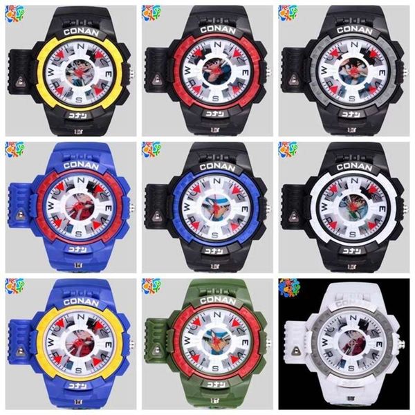 

infrared famous detective watch conan laser spring cover watch children's gift cartoon watch, Slivery;brown