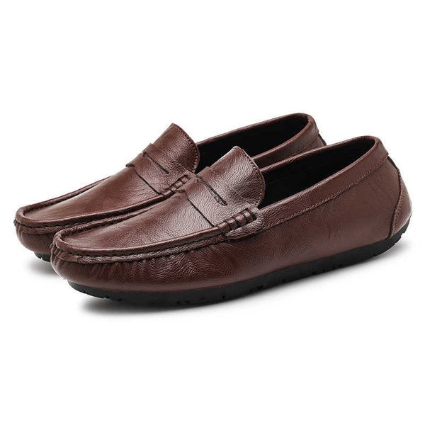 

2022 new spring autumn fashion leather loafers handmade high comfortable business driving casual shoes brown classic soft designer luxury, Black