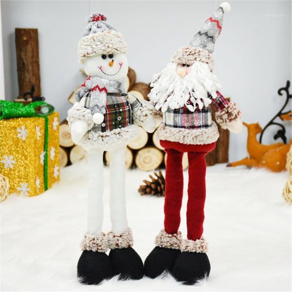 

christmas decorations 2pcs/lot santa claus+snowman doll ornaments extendable standing toy merry supplies year gift1