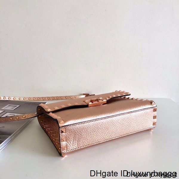 

new fashion leather lady handbag golden handle desiigner inspired rivet rockstyd clutec bags gold silver red pink colors