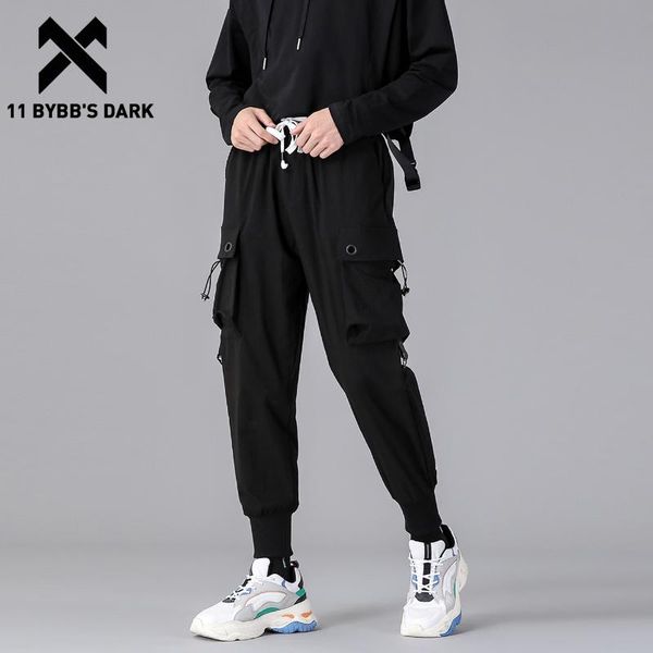

11 bybb's dark hip hop drawstring pockets cargo pants men harajuku streetwear sweatpants tactical joggers men trousers techwear, Black