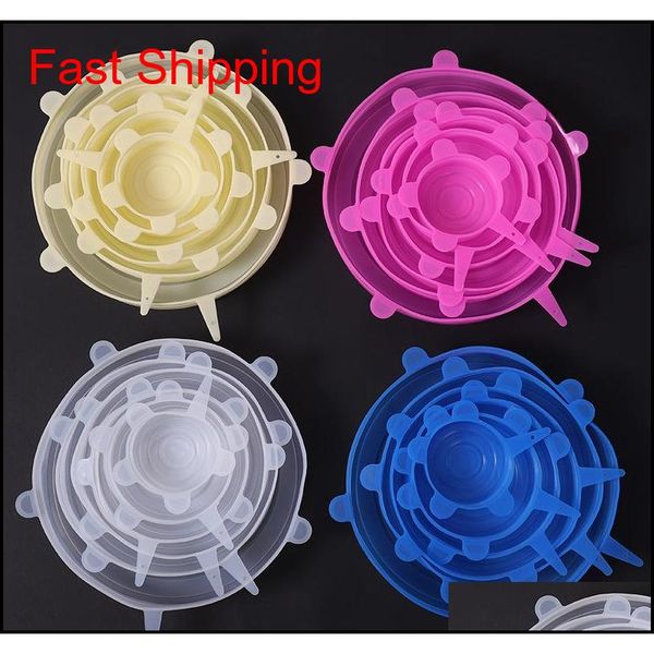 

home 6 pcs/ set universal food sile cover reusable sile caps stretch lids for cookware food pot qylyqa sports2010