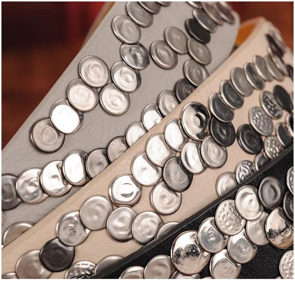 

dinisiton belt genuine leather woman&men's rivet metal plate punk female cowhide hip-hop rock strap cinto ceintu jllnqf, Black;brown