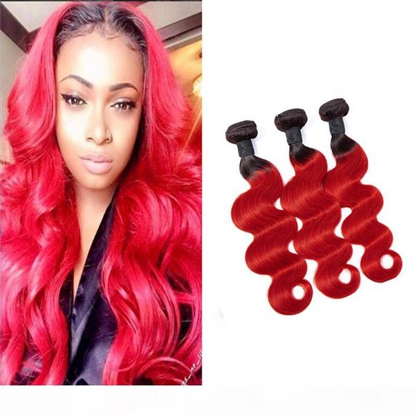 

brazilian virgin hair 3 bundles 1b red straight ombre human hair three pieces 12-26inch 1b red double wefts ruyibeauty, Black