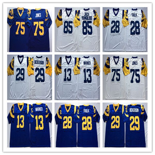 

NCAA Men Vintage Eric Dickerson Kurt Warner Marshall Faulk Jack Youngblood Deacon Jones Football Stitched Jersey Blue White, As pic