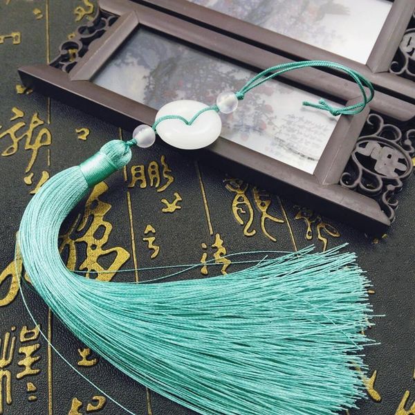 

2pcs new white jade peace buckle tassel fringe keychain caps straps diy jewelry making charms pendants accessories craft tassels h jllnqf