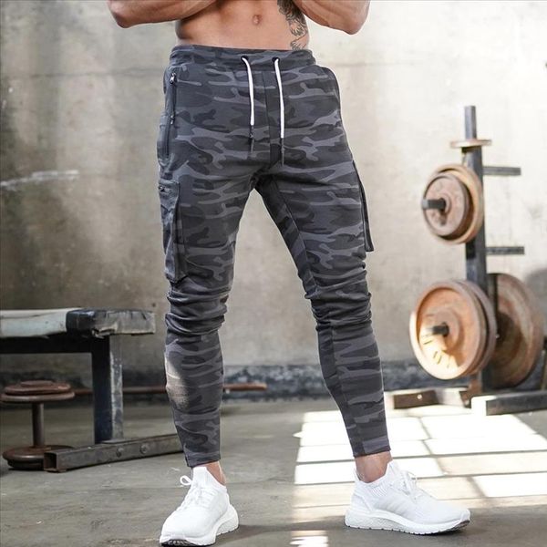 

camouflage joggers pants men casual skinny sweatpants autumn trousers male track pants gym fitness training sport pant bottoms, Black