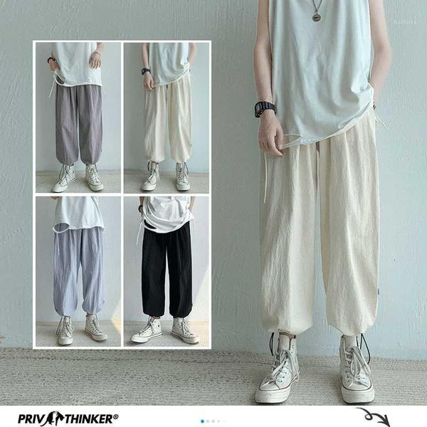 

2020 solid cotton linen summer harem pants man streetwear thin breathable mans joggers casual male clothes pants1, Black