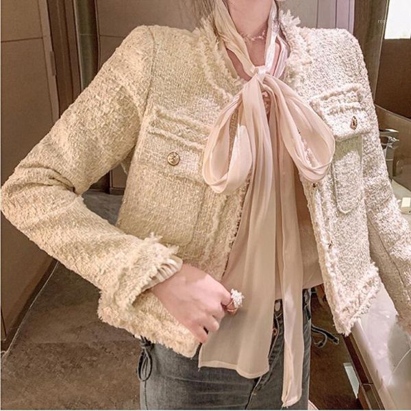 

tweed single-breasted small fragrance coat women spring autumn 2020 slim o-neck ladies jacket1, Black;brown