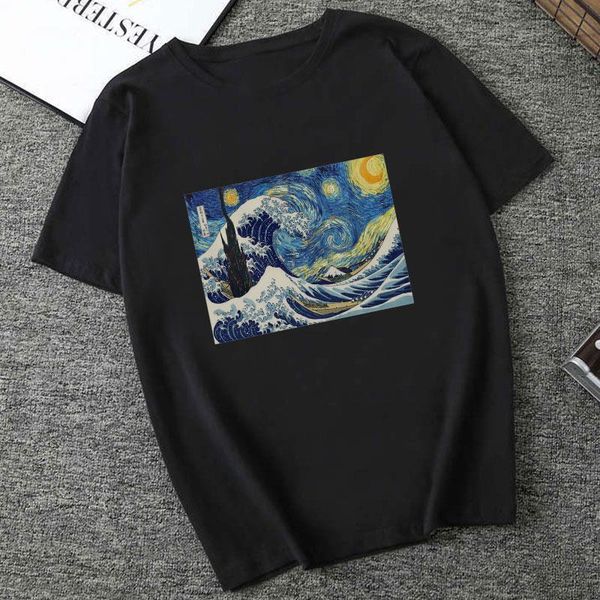 

harajuku fashion van gogh art oil painting printed tshirts women vintage short sleeve casual vogue graphic tees shirt femme, White