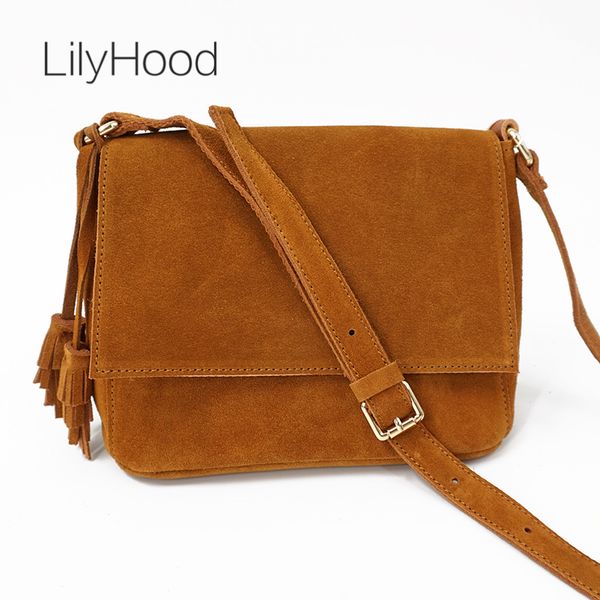

lilyhood 2020 women genuine leather casual shoulder bag lady cute boho leisure suede tassel fringe music festival crossbody bags c0125