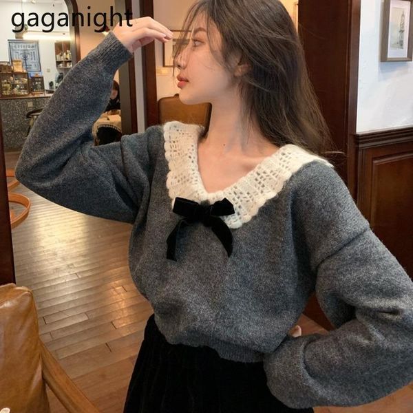 

women's sweaters gaganight kawaii women sweater knitted autumn winter fashion girls bow cute pullover casual loose pull femme outwear, White;black