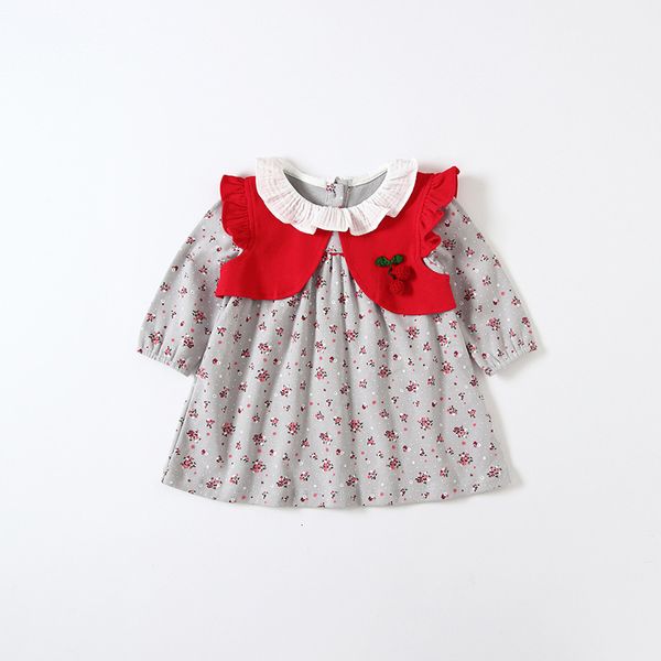 

2021 new cotton playsuit newborn infant girls romper+outwear 2pcs/set flowers print jumpsuit sunsuit baby clothes 0-3y hi7m, Red;yellow