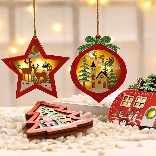 

christmas decorations home tree pendants wooden colored luminous small ornaments