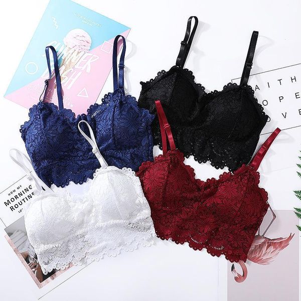 

sun flower lace beautiful back wrapped chest tube chest pad bottom anti-glare ladies v-neck camisole bra, White