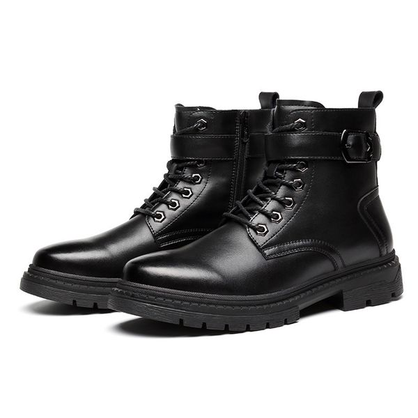 

casual the motorbike men of natural leather shoes made with outdoor tools cowboy boot lace up platform botines hombre mans boots jrb7, Black