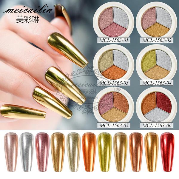 

nail glitter 6 pcs mixed 3 colors rose gold mirror powder gel polishing chrome solid pigment dust beauty manicure art decoration, Silver;gold