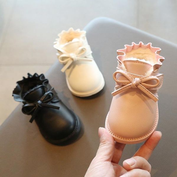 

kawaii принцесса короткая ботинки розовый толстый теплый плюшевый зимний младенца маленькая девочка малыш детская кожаная обувь, Black;grey