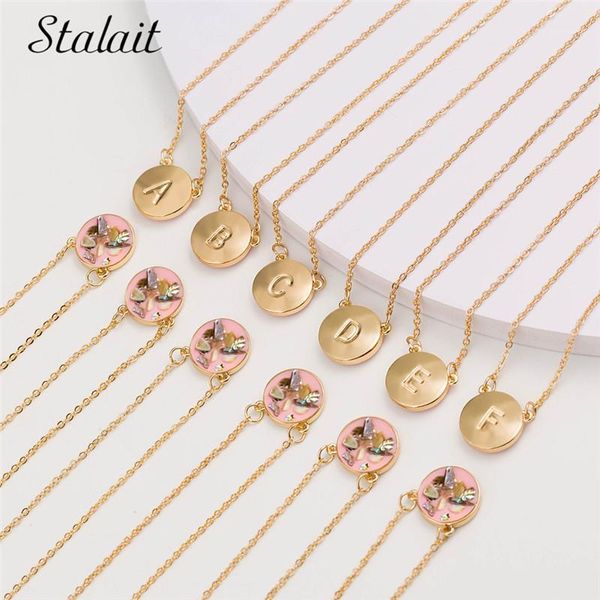 

romantic multi color shell acrylic necklace for woman round resin gold color 26 letters necklace party jewelry1, Silver