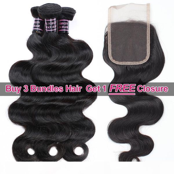

ishow hair big spring sales promotion buy 3 bundles mink brazillian body wave unprocessed peruvian human hair get one closure part, Black