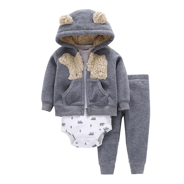 

baby boy clothes cartoon fleece jacket+bodysuit+pant newborn set girl outfit autumn winter suit infant clothing fashion costume t200706, White