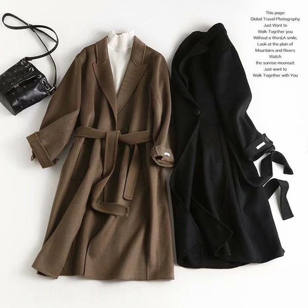 

quality states women's clothing wholesale in the fall and winter of 2021 97 temperament easy suit collar belt long windbreaker, Tan;black
