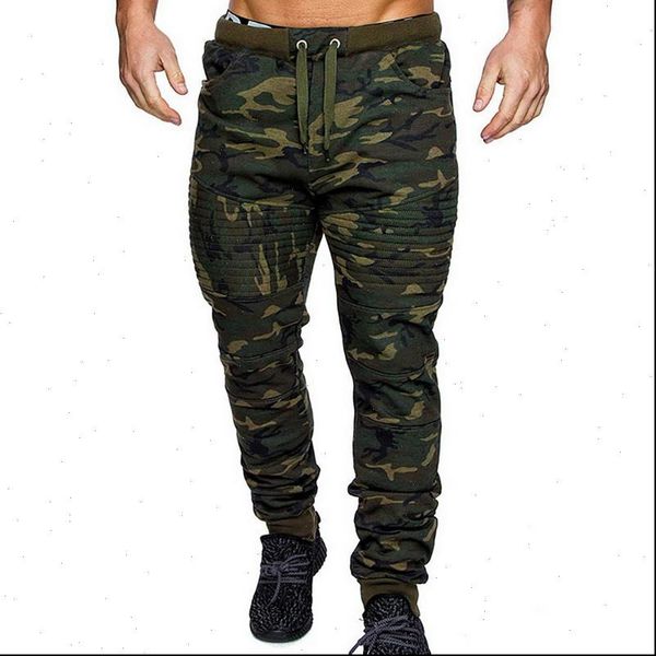 

camo printed pleated fitness pants military style streetwear joggers camofluage sweatpants trousers moletom masculino drop shipping, Black