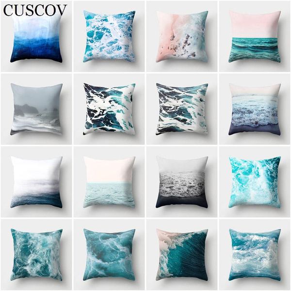 

cuscov new dacron sofa cushion cover sea scenery picture wedding decoration household pillow case comfortable seat pillow cover