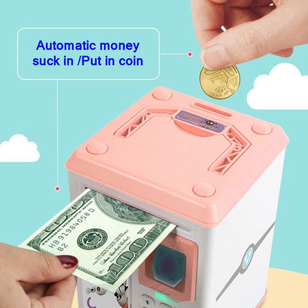 ATM Mini Geldbox Sicherheitskennwort Kaumünze Barzahlungsmaschine Geschenk für Kinder Kinder Electronic Piggy Bank 201125
