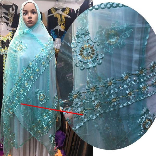 

Arican Muslim Shawl Long Wrap Lady Poncho DUbai Headband Embroidery Scarf With Diamond Nice Hijab For Pray in Ramadan, Blue;gray