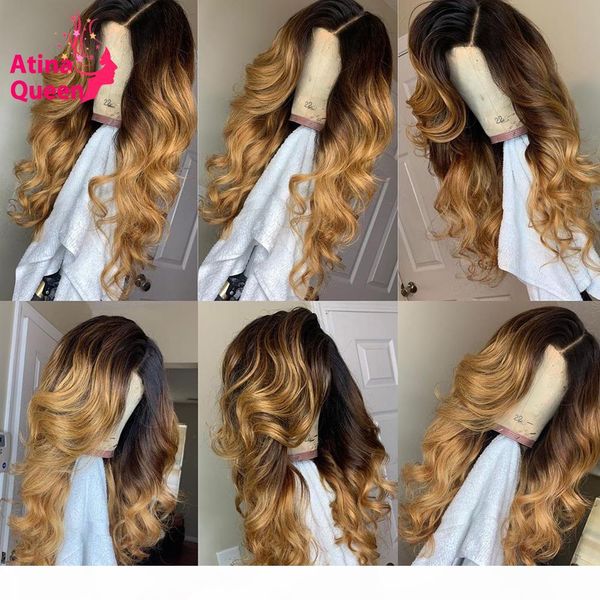 

deep part 13x6 preplucked baby hair color lace front human hair wigs ombre honey blonde remy wavy wig can be ponytail for women, Black